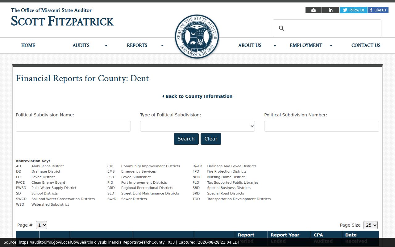 Bunker court docket State Auditor report search
