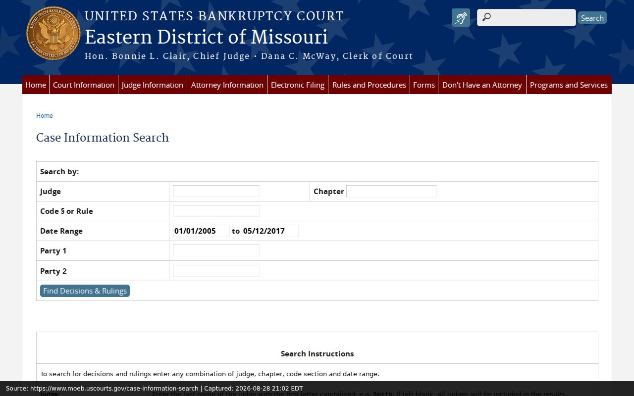 Dent County case search bankruptcy case information fields