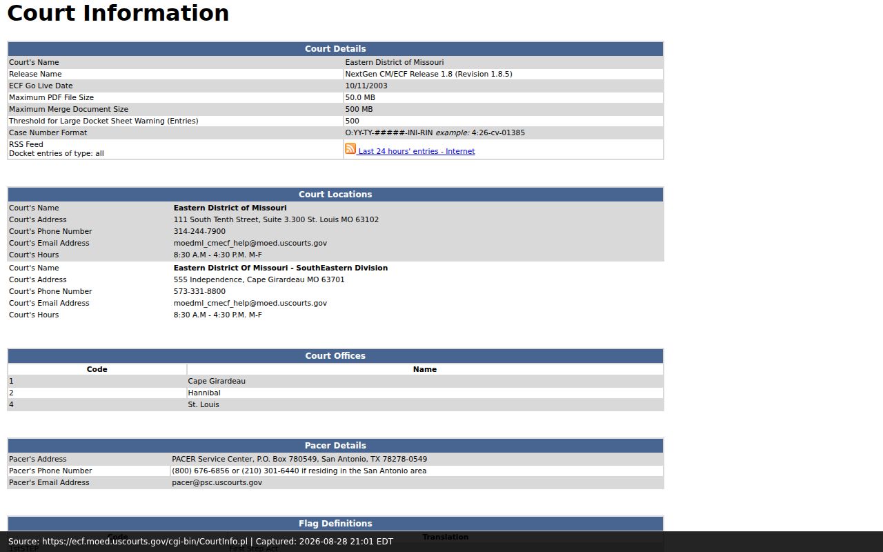 Dent County case search Eastern District CM ECF information