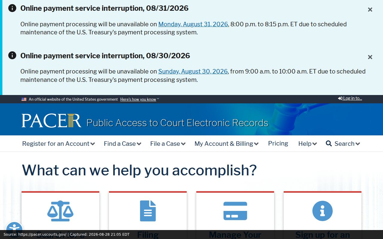 Dent County case search federal PACER access page