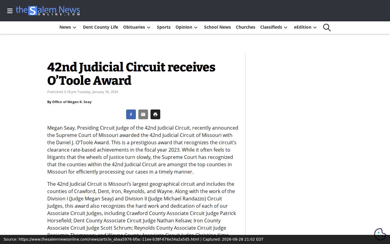 Dent court calendar local reporting on 42nd Circuit court assignments