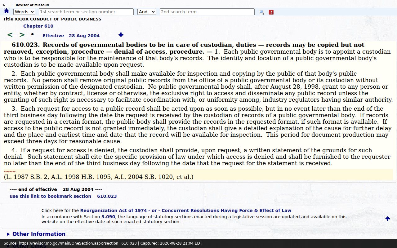 Dent County court records public request statute source