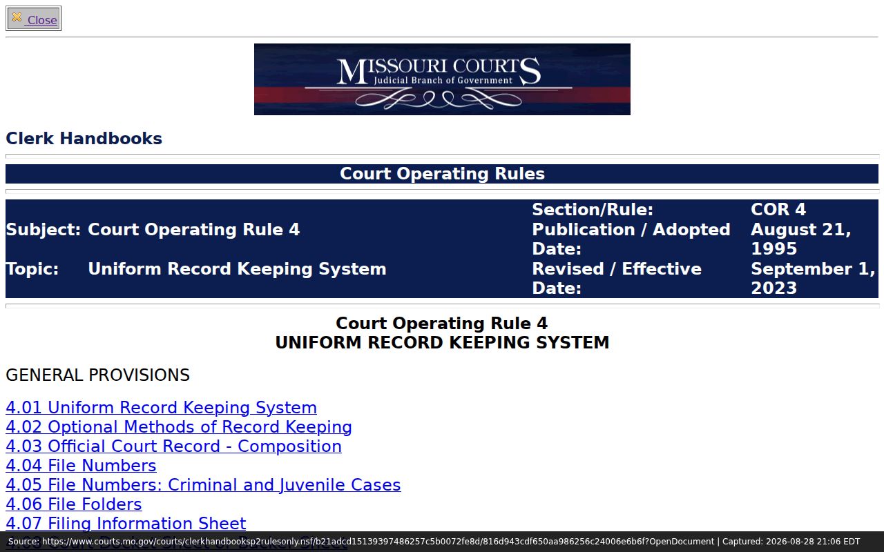 Dent criminal docket record-access material from Missouri Court Operating Rule 4