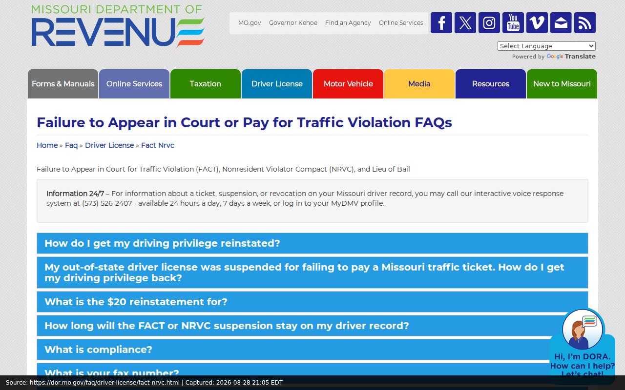 Dent County traffic court record Department of Revenue compliance source
