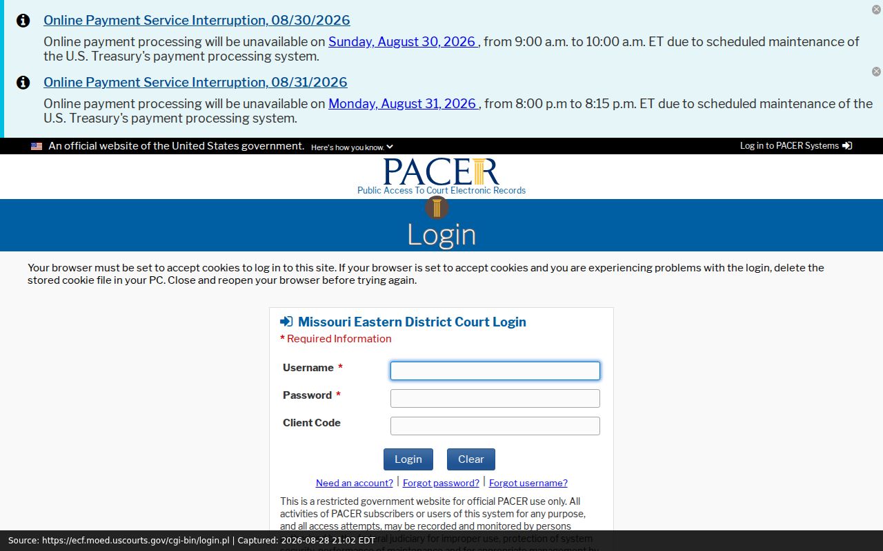 Dent County traffic court records federal CM ECF login source